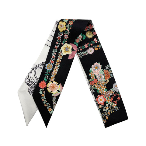 【新品未使用】 Hermes エルメス TWILLY ツイリー《ブリッド・ドゥ・ガラ・アン・フルール&アイライナー》 TWILLY ブラック/ホワイト/マルチカラー シルク100% 新品未使用