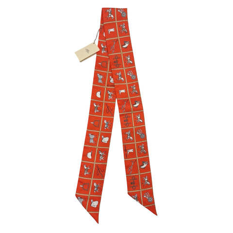 【新品未使用】 Hermes エルメス TWILLY《Couvertures et Tenues De》 ツイリー《馬着》 TWILLY ヴォーミリオン/ベージュ/ホワイト シルク100% 新品未使用 SILK100%