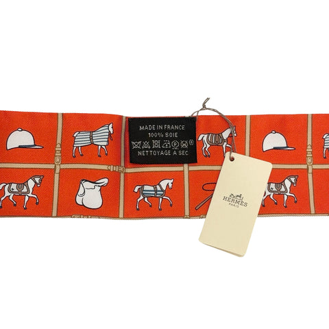 【新品未使用】 Hermes エルメス TWILLY《Couvertures et Tenues De》 ツイリー《馬着》 TWILLY ヴォーミリオン/ベージュ/ホワイト シルク100% 新品未使用 SILK100%