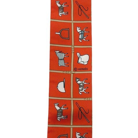 【新品未使用】 Hermes エルメス TWILLY《Couvertures et Tenues De》 ツイリー《馬着》 TWILLY ヴォーミリオン/ベージュ/ホワイト シルク100% 新品未使用 SILK100%