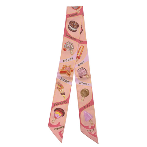 【新品未使用】 Hermes エルメス TWILLY《FUNNY・ICE CREAM》 ツイリー《ファニー・アイスクリーム》 TWILLY ローズ・プードル / コライユ / イエロー シルク100% 新品未使用 SILK100%