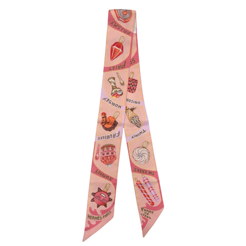 【新品未使用】 Hermes エルメス TWILLY《FUNNY・ICE CREAM》 ツイリー《ファニー・アイスクリーム》 TWILLY ローズ・プードル / コライユ / イエロー シルク100% 新品未使用 SILK100%