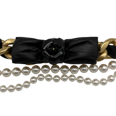 【中古】 CHANEL シャネル CHAIN BELT チェーンベルト BELT GP/レザー/模造真珠 中古