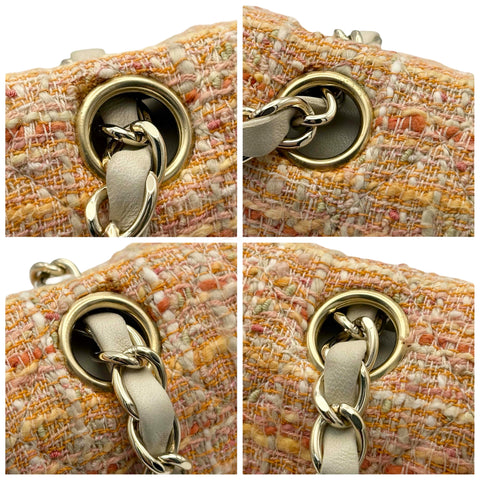 【中古】 CHANEL シャネル MATELASSE TWEED W FLAP マトラッセ ツイード ダブルフラップ ショルダーバッグ 10番台(2006年) オレンジ系 ツイード 中古 USED バッグ