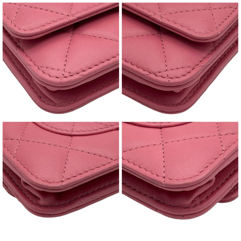 【中古】 CHANEL シャネル マトラッセ ダブルピース チェーンウォレット 長財布 ピンク ラムスキン ピンク系 ゴールド金具 22番台(2016年) ブランド財布 中古品