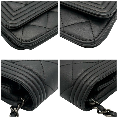 【中古】CHANEL シャネル WALLET ON CHAIN チェーンウォレット 21番台(2016年) ブラック ラムスキン 中古 USED バッグ 財布
