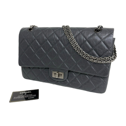 【中古】 CHANEL シャネル 2.55 MATELASSE DOUBLE FLAP 2.55 マトラッセダブルフラップビジューチェーンショルダーバッグ ショルダーバッグ 15番台(2012年) グレー系 カーフスキン 中古 USED バッグ