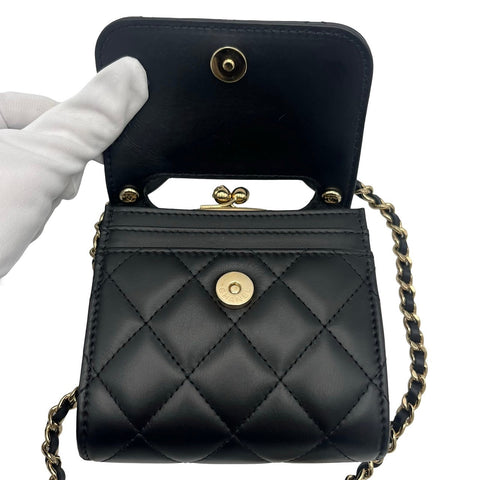 【中古】 CHANEL シャネル CHAINWALLET チェーンウォレット がま口 ランダム番(2021年~) ブラック カーフスキン 中古USED バッグ