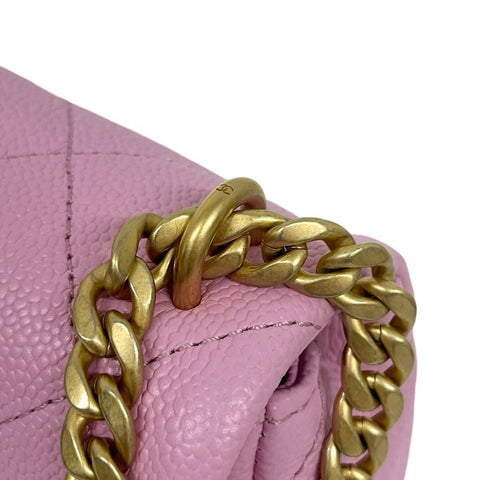 【中古】 CHANEL シャネル MINI MATELASSE ミニマトラッセ ハート金具 フラップバッグ ショルダーバッグ ランダム番(2021年~) ピンク キャビアスキン 中古 USED バッグ