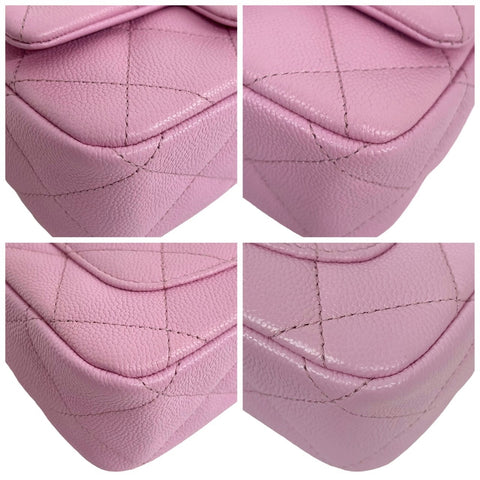 【中古】 CHANEL シャネル MINI MATELASSE ミニマトラッセ ハート金具 フラップバッグ ショルダーバッグ ランダム番(2021年~) ピンク キャビアスキン 中古 USED バッグ