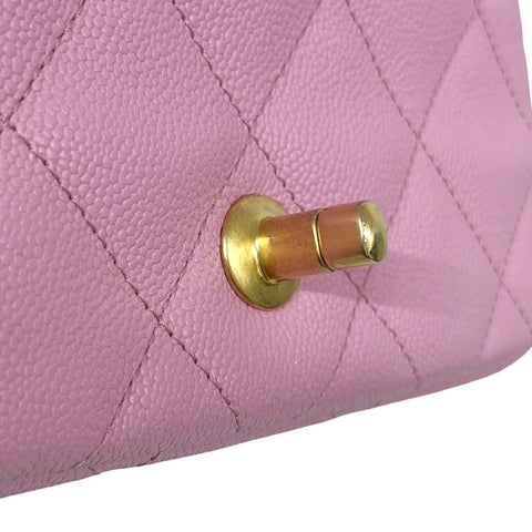 【中古】 CHANEL シャネル MINI MATELASSE ミニマトラッセ ハート金具 フラップバッグ ショルダーバッグ ランダム番(2021年~) ピンク キャビアスキン 中古 USED バッグ