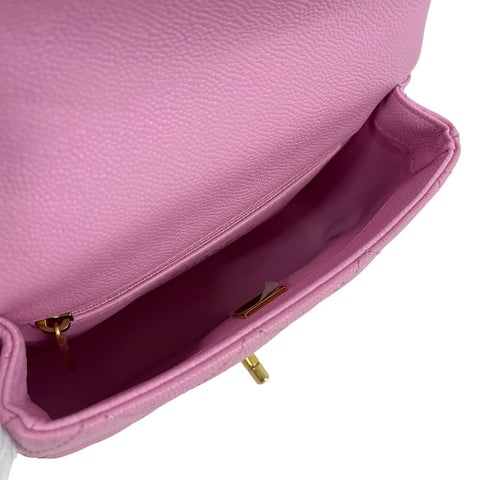 【中古】 CHANEL シャネル MINI MATELASSE ミニマトラッセ ハート金具 フラップバッグ ショルダーバッグ ランダム番(2021年~) ピンク キャビアスキン 中古 USED バッグ