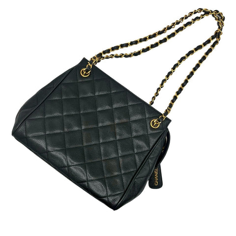 【中古】 CHANEL シャネル VINTAGE CHAINSHOULDER チェーンショルダーバッグ ヴィンテージ 3番台(1995年) ブラック キャビアスキン 中古 USED バッグ