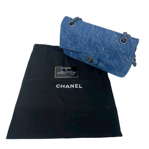 【中古】 CHANEL シャネル WFLAP SHOULDERBAG Wフラップ ショルダーバッグ 28番台(2019年) ブルー DENIM 中古 ダブルフラップ バッグ