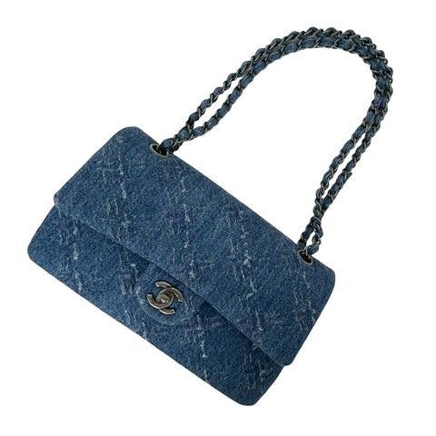 【中古】 CHANEL シャネル WFLAP SHOULDERBAG Wフラップ ショルダーバッグ 28番台(2019年) ブルー DENIM 中古 ダブルフラップ バッグ