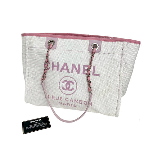 【美品】 CHANEL シャネル DEAUVILLE ドーヴィルライン トートバッグ 21番台(2015-2016年) ホワイト/ピンク キャンバス/レザー 中古 USED バッグ