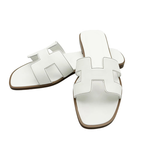 【新品未使用】 Hermes エルメス オラン ホワイト カーフ サンダル 37.5 ブランド小物 ファッション 新品 (Hermes,oran,sandales,calfskin,white,new)