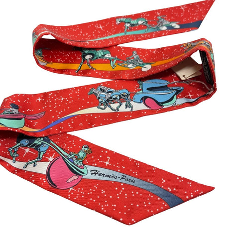 【新品未使用】 Hermes エルメス TWILLY ツイリー 《スペース・ダービー》 H063573S シルク100% レディース プレゼント ギフト