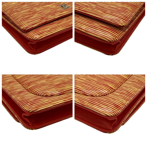 【中古】 CHANEL シャネル ココマーク パテントレザー チェーンウォレット オレンジ レッド 長財布 オレンジ系 シルバー金具 18番台(2014年) ブランド財布 中古品