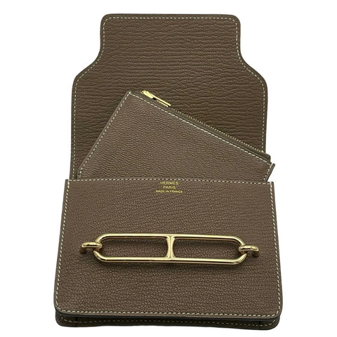 【中古】 Hermes エルメス ロウリス スリム ウォレット エトゥープ ベージュ系  シェーブルミゾル ゴールド金具 U刻(2022年) 財布 中古品 レディース (HERMES,roulis,slim,wallet,etoupe,chevremyzone,gold,used)