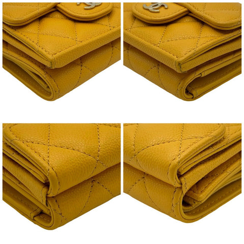 【中古】 CHANEL シャネル クラシックウォレット イエロー キャビアスキン ゴールド金具 ランダム番(2021年~) ブランド財布 中古品 (CHANEL,classic,wallet,yellow,gold,caviarskin,used)