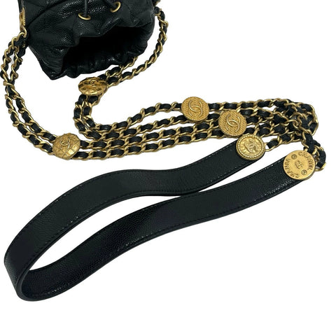 【中古】 CHANEL シャネル マトラッセ チェーンバケットバッグ チェーンショルダー キャビアスキン ブラック系 ゴールド金具 ランダム番(2021年~) ブランドバッグ 中古品 (CHANEL,MATELASSE,black,caviarskin,chain,bucketbag,used)