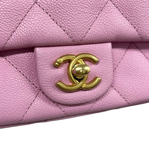 【中古】 CHANEL シャネル MINI MATELASSE ミニマトラッセ ハート金具 フラップバッグ ショルダーバッグ ランダム番(2021年~) ピンク キャビアスキン 中古 USED バッグ