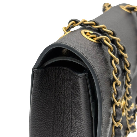 【中古】 CHANEL シャネル DOUBLE FLAP CHAIN SHOULDER BAG ダブルフラップチェーンショルダーバッグ ショルダーバッグ 23番台(2016年) ブラック キャビアスキン 中古 USED バッグ
