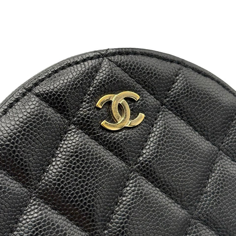 【中古】 CHANEL シャネル ラウンドチェーンショルダーバッグ ブラック キャビアスキン 28番台(2019年) ブランドバッグ ショルダーバッグ 中古品 レディース
