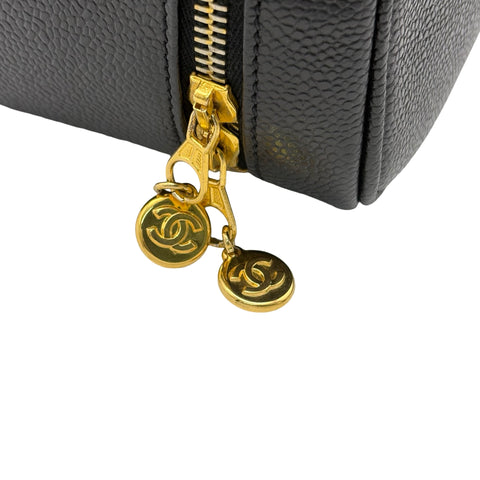 【中古】 CHANEL シャネル 2WAY VANITY BAG デカココ2WAYバニティバッグ ショルダーバッグ メイクポーチ 4番台(1996~1998年) ブラック キャビアスキン 中古 USED バッグ