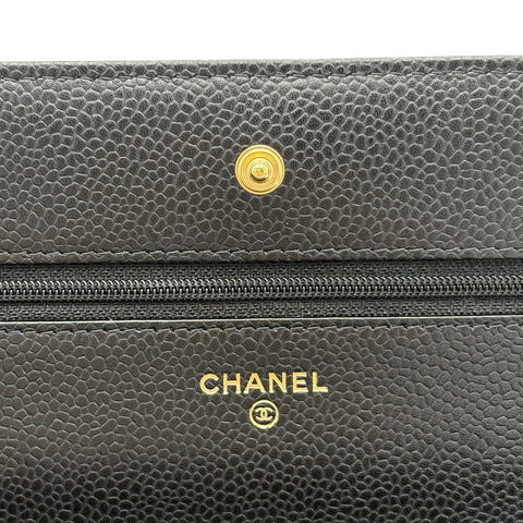 【美品】 CHANEL シャネル CHAIN WALLET チェーンウォレット ショルダーバッグ 27番台(2018~2019年) ブラック キャビアスキン 中古 USED バッグ