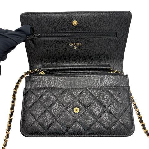 【美品】 CHANEL シャネル CHAIN WALLET チェーンウォレット ショルダーバッグ 27番台(2018~2019年) ブラック キャビアスキン 中古 USED バッグ