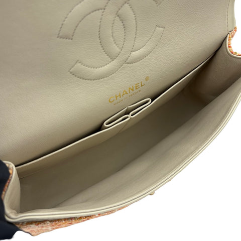 【中古】 CHANEL シャネル MATELASSE TWEED W FLAP マトラッセ ツイード ダブルフラップ ショルダーバッグ 10番台(2006年) オレンジ系 ツイード 中古 USED バッグ