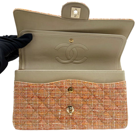【中古】 CHANEL シャネル MATELASSE TWEED W FLAP マトラッセ ツイード ダブルフラップ ショルダーバッグ 10番台(2006年) オレンジ系 ツイード 中古 USED バッグ
