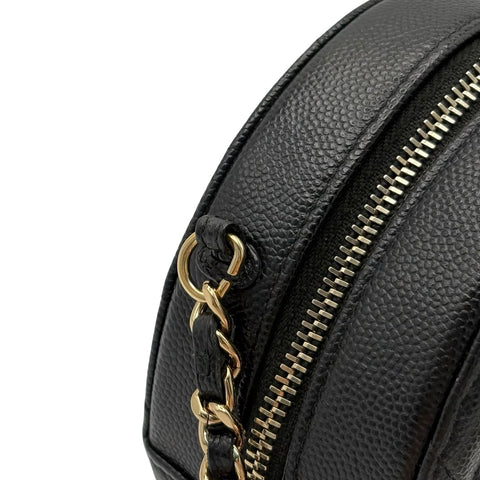 【中古】 CHANEL シャネル ラウンドチェーンショルダーバッグ ブラック キャビアスキン 28番台(2019年) ブランドバッグ ショルダーバッグ 中古品 レディース