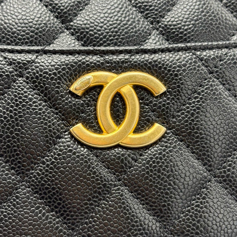 【中古】 CHANEL シャネル LOGO HANDBAG ロゴハンドバッグ ハンドバッグ ICチップ(2021年~) ブラック キャビアスキン 中古 USED バッグ