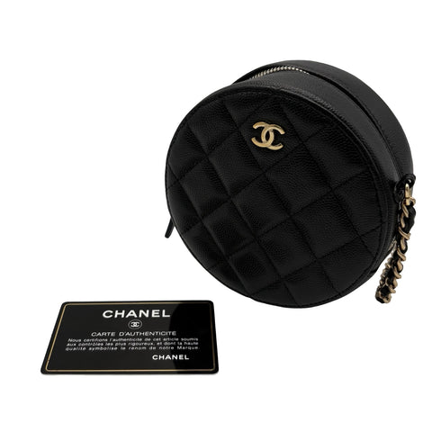 【中古】 CHANEL シャネル ラウンドチェーンショルダーバッグ ブラック キャビアスキン 28番台(2019年) ブランドバッグ ショルダーバッグ 中古品 レディース