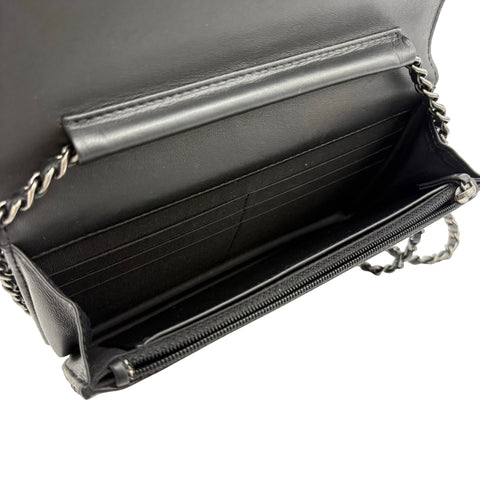 【中古】CHANEL シャネル WALLET ON CHAIN チェーンウォレット 21番台(2016年) ブラック ラムスキン 中古 USED バッグ 財布