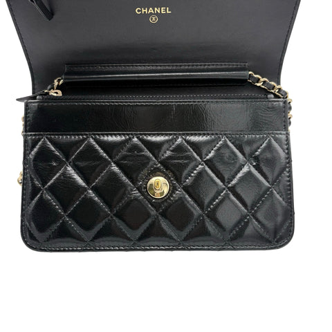 【中古】 CHANEL シャネル PEARL CHARMS WALLET ON CHAIN BAG パールチャームチェーンウォレット チェーンウォレット 27番台(2018~2019年) ブラック カーフスキン 中古 USED バッグ