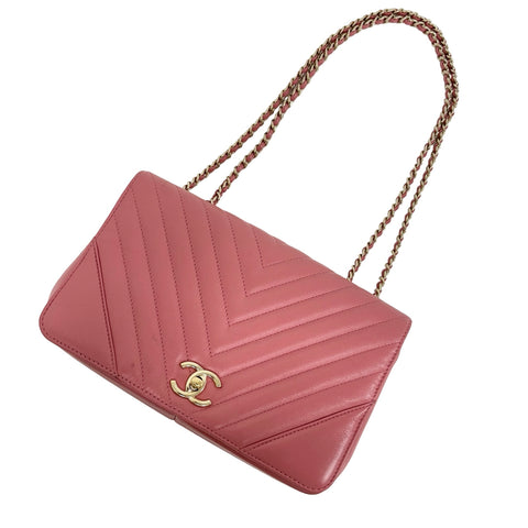 【中古】 CHANEL シャネル V-stitch shoulder bag Vステッチショルダーバック ショルダーバッグ 28番台(2019年) ピンク系 レザー 中古 USED バッグ