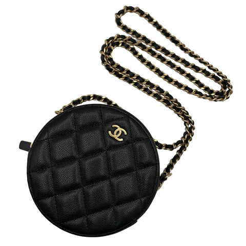 【中古】 CHANEL シャネル ラウンドチェーンショルダーバッグ ブラック キャビアスキン 28番台(2019年) ブランドバッグ ショルダーバッグ 中古品 レディース