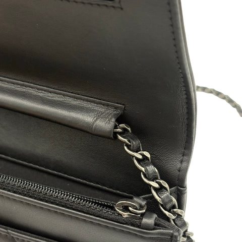 【中古】CHANEL シャネル WALLET ON CHAIN チェーンウォレット 21番台(2016年) ブラック ラムスキン 中古 USED バッグ 財布