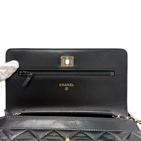 【中古】 CHANEL シャネル PEARL CHARMS WALLET ON CHAIN BAG パールチャームチェーンウォレット チェーンウォレット 27番台(2018~2019年) ブラック カーフスキン 中古 USED バッグ