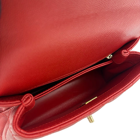 【中古】 CHANEL シャネル COCO HANDLE ココハンドル ハンドバッグ ショルダーバッグ ICチップ(2021年~) レッド キャビアスキン 中古 USED バッグ
