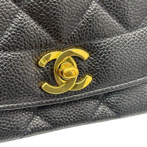 【中古】 CHANEL シャネル MATELASSE DIANA FLAP CHAIN SHOULDER BAG マトラッセダイアナフラップチェーンショルダーバッグ 3番台(1995年) ブラック キャビアスキン 中古 USED バッグ