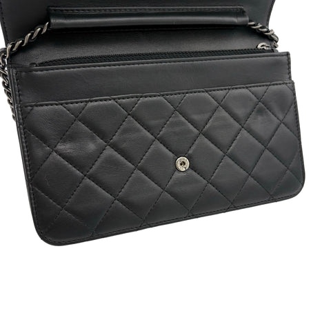 【中古】CHANEL シャネル WALLET ON CHAIN チェーンウォレット 21番台(2016年) ブラック ラムスキン 中古 USED バッグ 財布