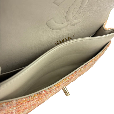 【中古】 CHANEL シャネル MATELASSE TWEED W FLAP マトラッセ ツイード ダブルフラップ ショルダーバッグ 10番台(2006年) オレンジ系 ツイード 中古 USED バッグ