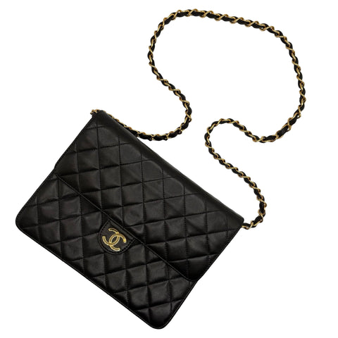 【中古】 CHANEL シャネル PUSHLOCKSHOULDERBAG プッシュロック ショルダーバッグ 5番台(1999‐2000年) ブラック ラムスキン 中古 USED バッグ