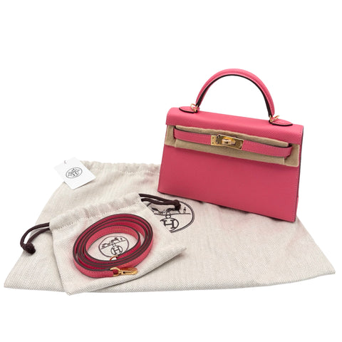 【美品】 Hermes エルメス MINI KELLY ミニケリー ハンドバッグ D刻 (2019年) ローズリップスティック エプソン 中古 USED バッグ