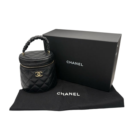 【中古】 CHANEL シャネル MINI VANITY TOP HANDLE BAG ミニバニティトップハンドルバッグ ショルダーバッグ 31番台(2022年) BLACK LAMBSKIN 中古 USED バッグ